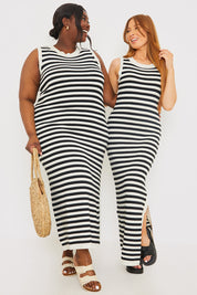 Knitted Sleeveless Ribbed Striped Midaxi Dress