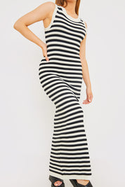 Knitted Sleeveless Ribbed Striped Midaxi Dress