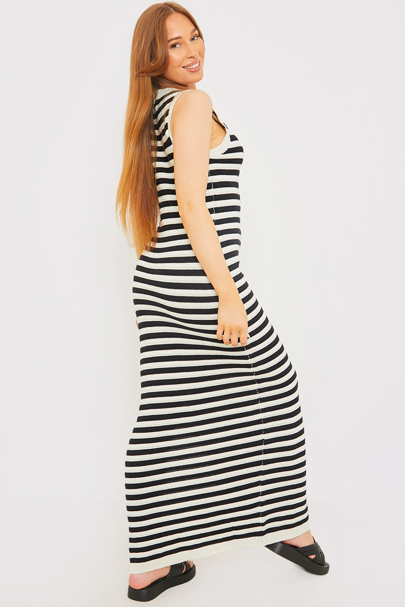 Knitted Sleeveless Ribbed Striped Midaxi Dress