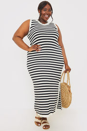 Knitted Sleeveless Ribbed Striped Midaxi Dress