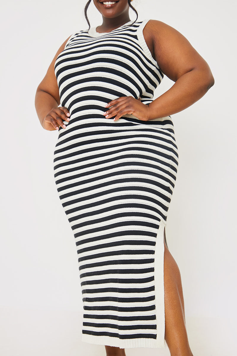 Knitted Sleeveless Ribbed Striped Midaxi Dress