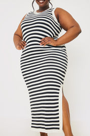Knitted Sleeveless Ribbed Striped Midaxi Dress