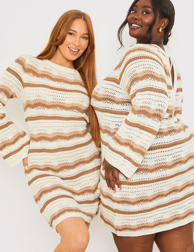 Crochet Stripe Mini Dress