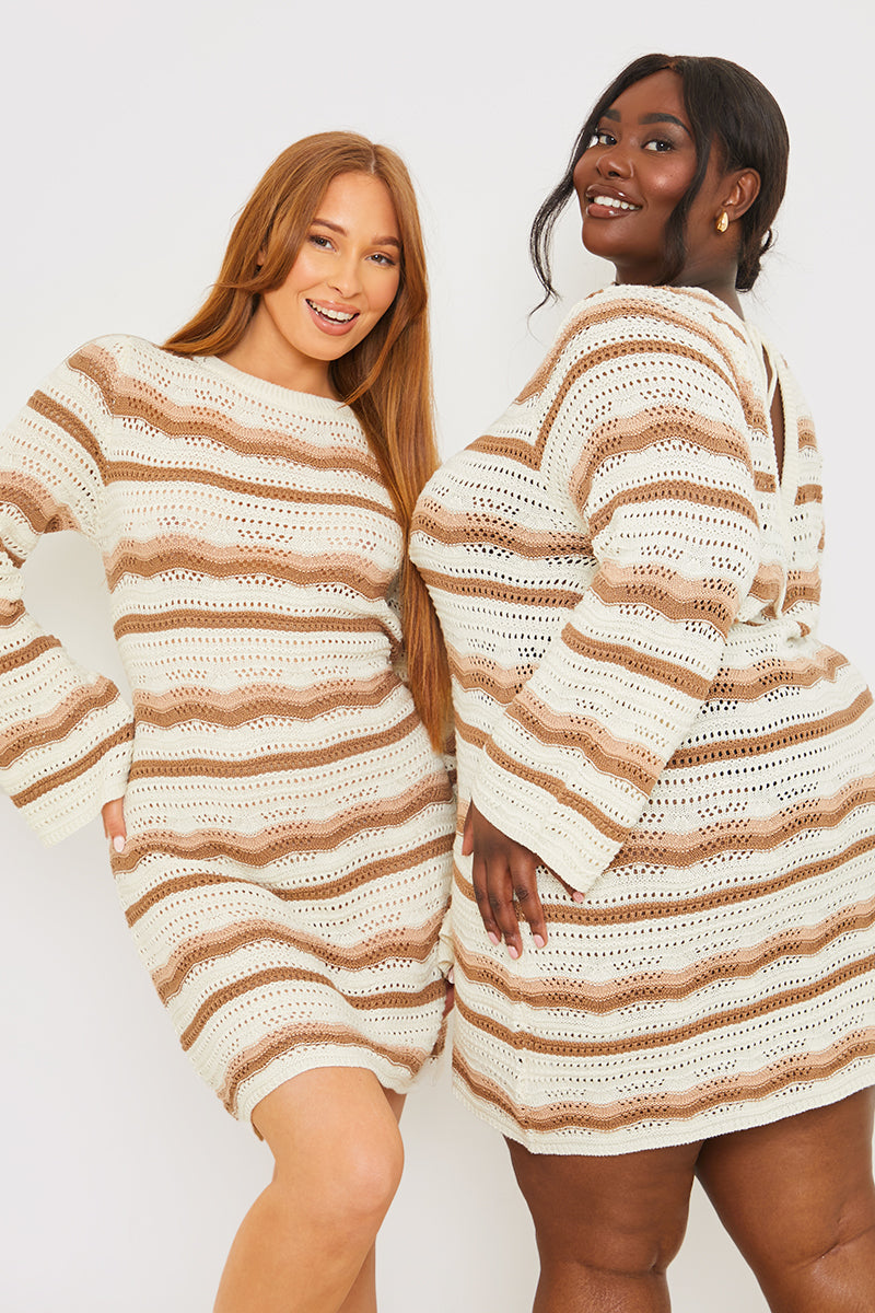 Crochet Stripe Mini Dress