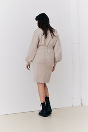 Recycled Pearl Button Detail Knit Belted Mini Dress