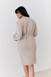 Recycled Pearl Button Detail Knit Belted Mini Dress