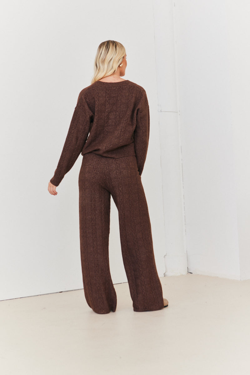Recycled Wide Leg Cable Knit Co-Ord Trousers
