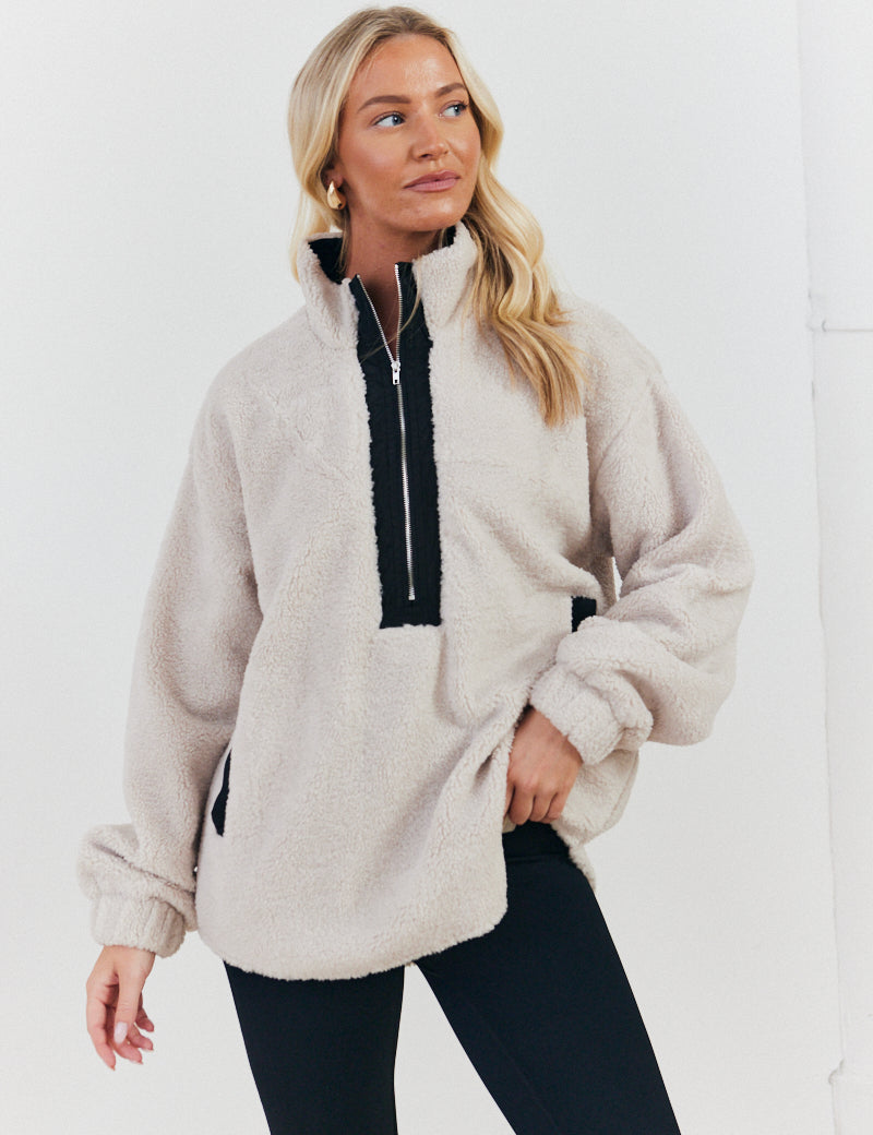 Half Zip Borg Pull over Jacket