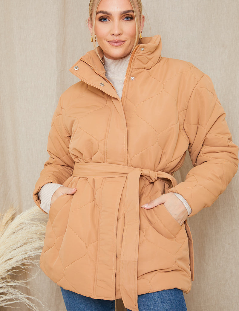 Recycled Quilted Tie Waist Puffer