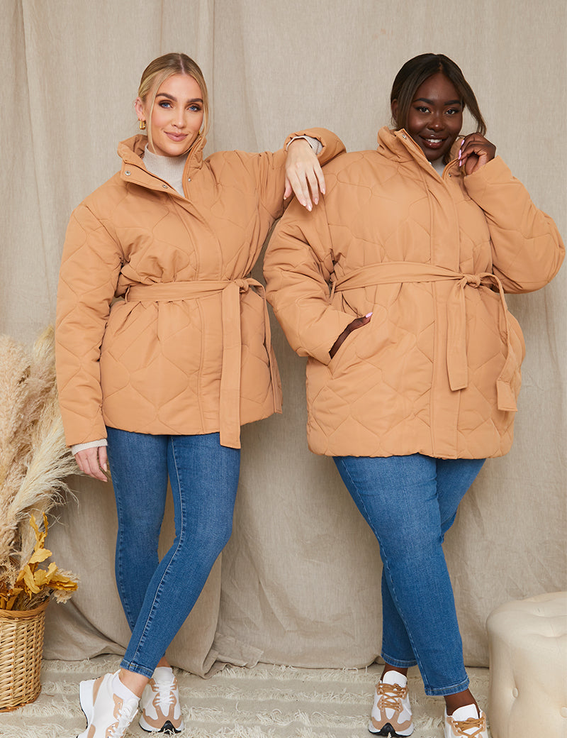 Recycled Quilted Tie Waist Puffer