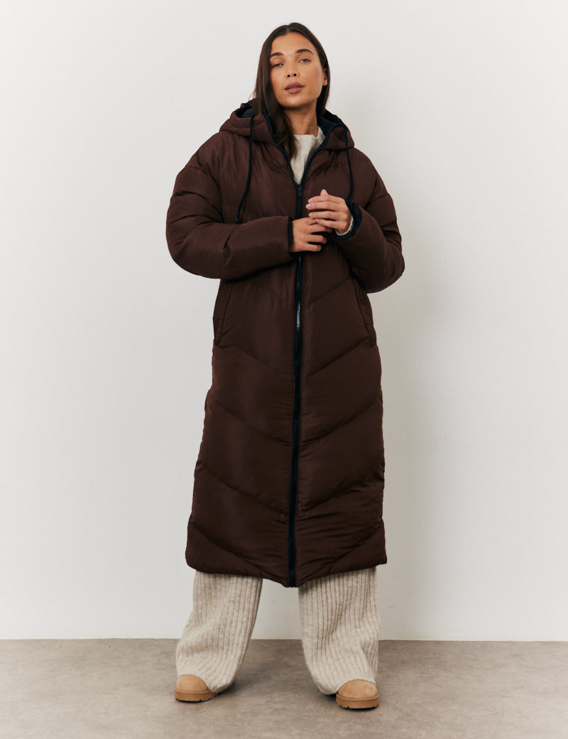 Reversible Hooded Longline Puffer Coat