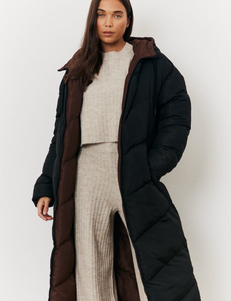 Reversible Hooded Longline Puffer Coat