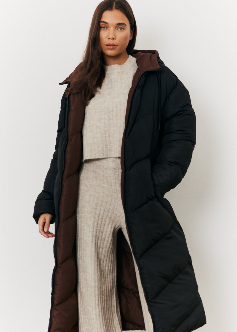 Reversible Hooded Longline Puffer Coat