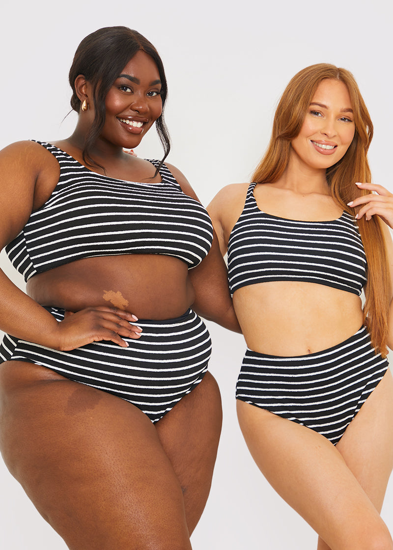 Crinkle Square Neck Stripe Bikini Top