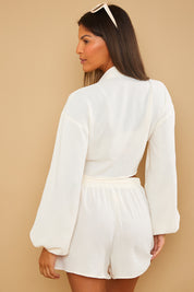 Recycled Tie Waist Collared Shirt Crop Top