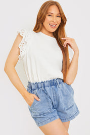 Broderie Sleeve T-Shirt