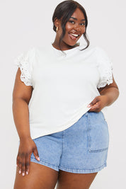 Broderie Sleeve T-Shirt