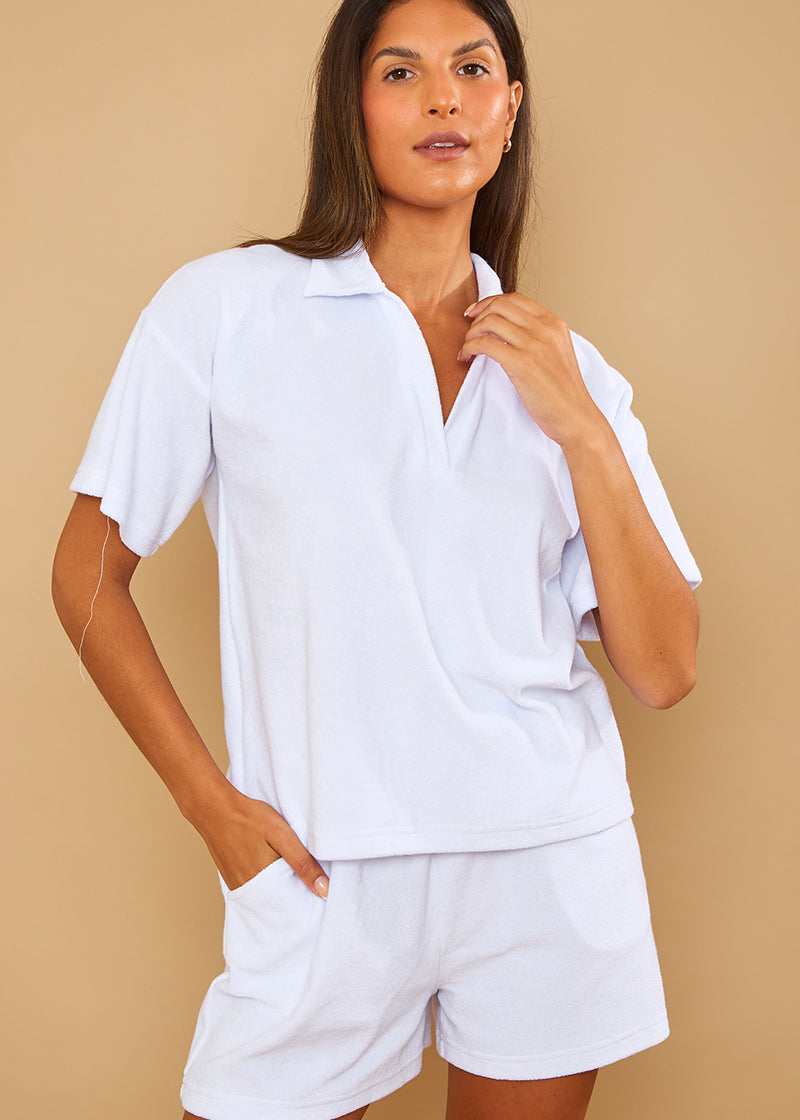Towelling Fabric Collared T-Shirt