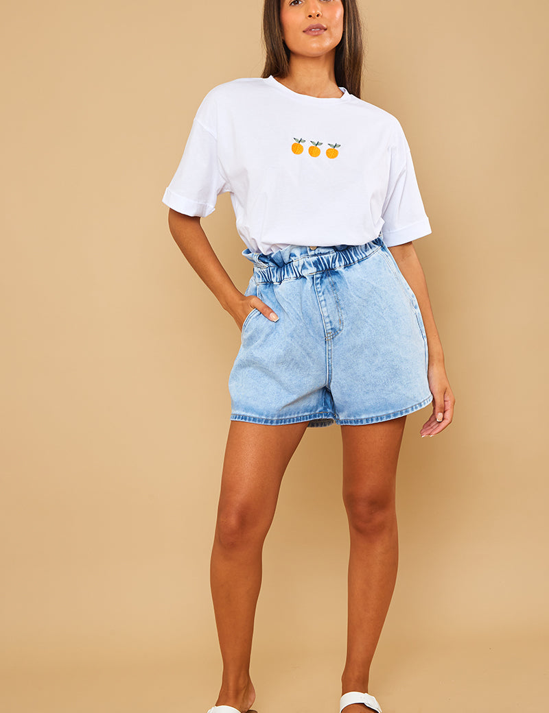 Paperbag Denim Shorts