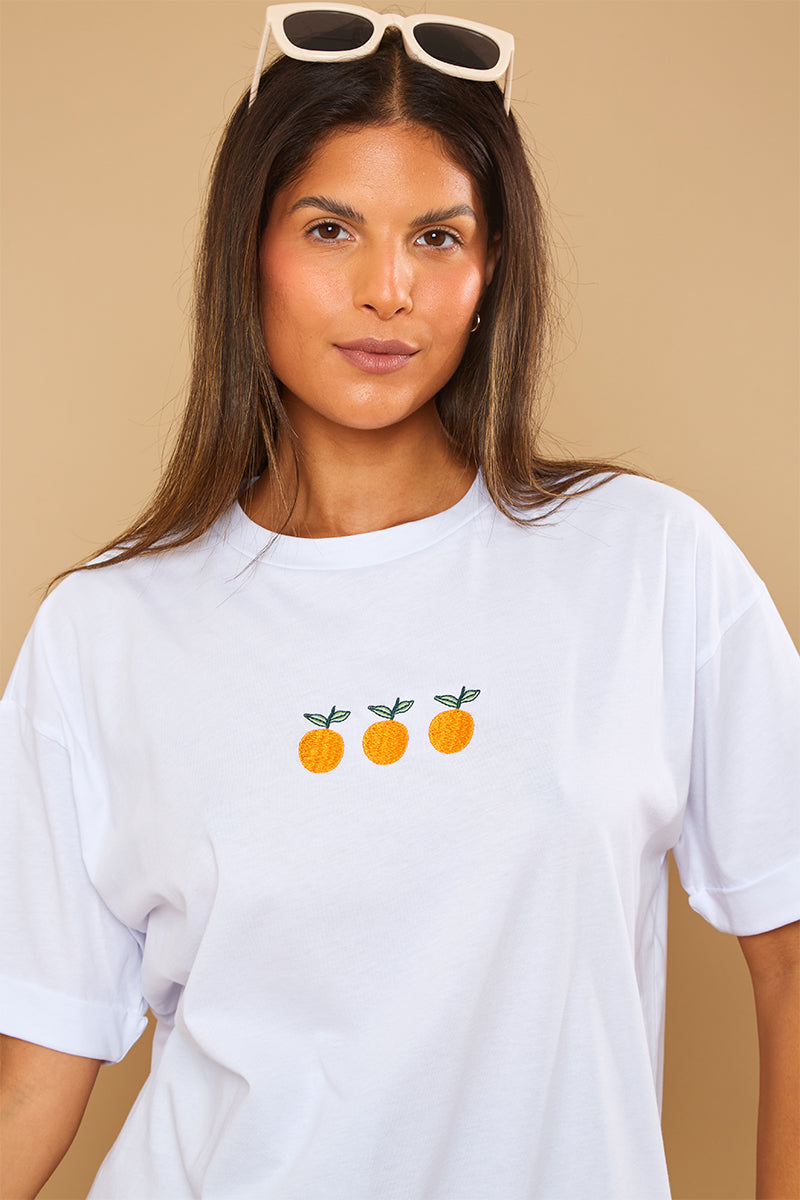 Graphic Orange Embroidered Recycled Cotton Tee
