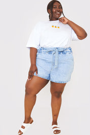 Paperbag Denim Shorts