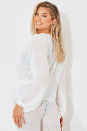 Crinkle Tie Front Blouse
