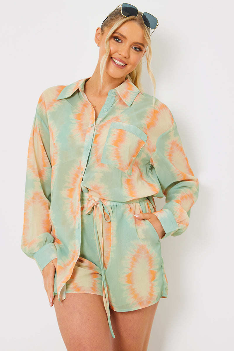 Printed Button Up Beach Co Ord Shirt