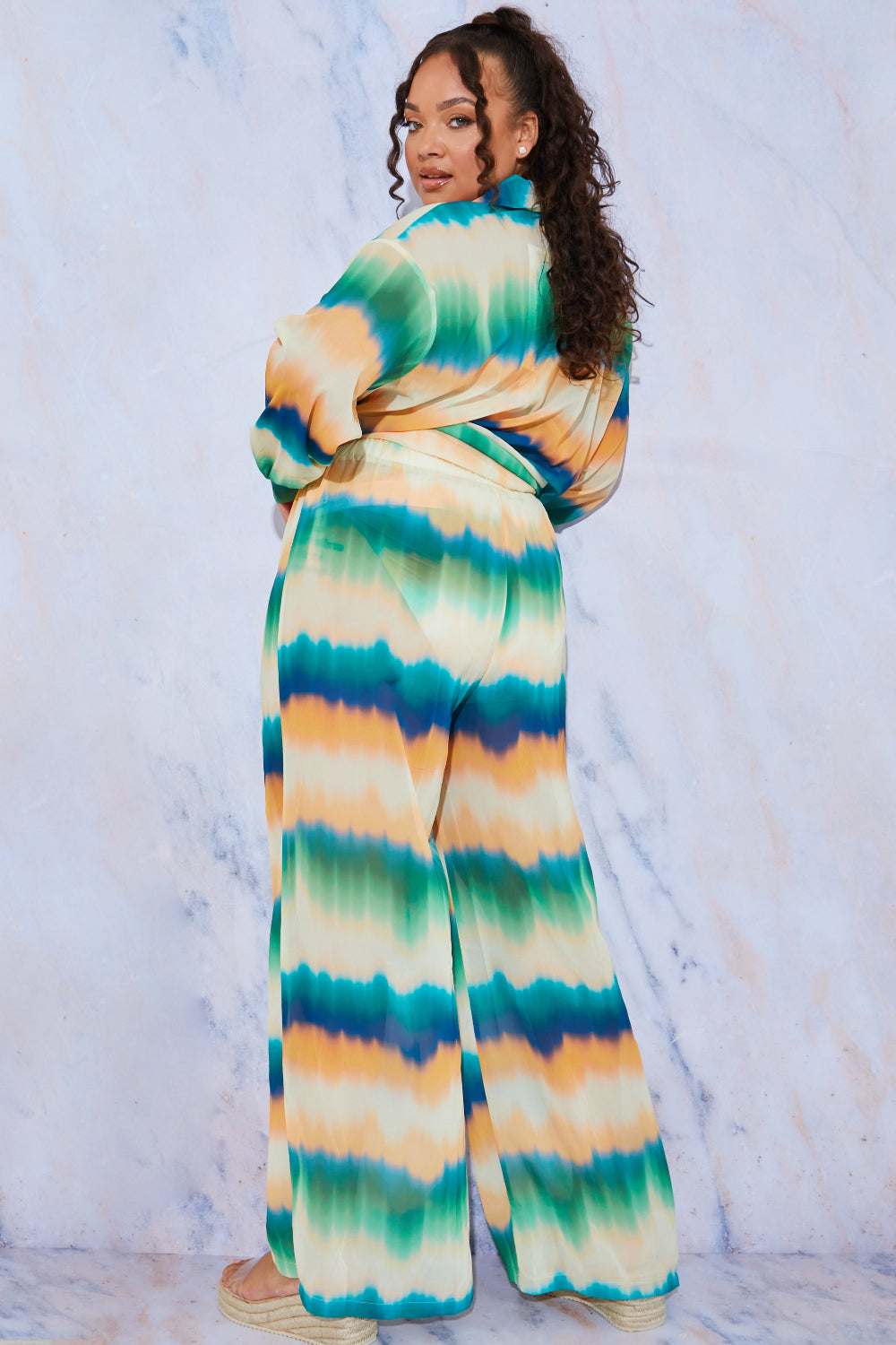 Ombre Wide Leg Elastic Waist Trousers