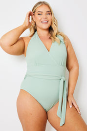 Crinkle Wrap Tie Front Swimsuit