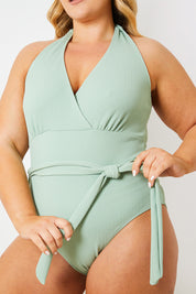 Crinkle Wrap Tie Front Swimsuit