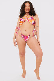 Abstract Print Halterneck Ring Detail Bikini Top - InTheStyle