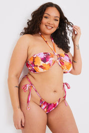 Abstract Print Halterneck Ring Detail Bikini Top - InTheStyle
