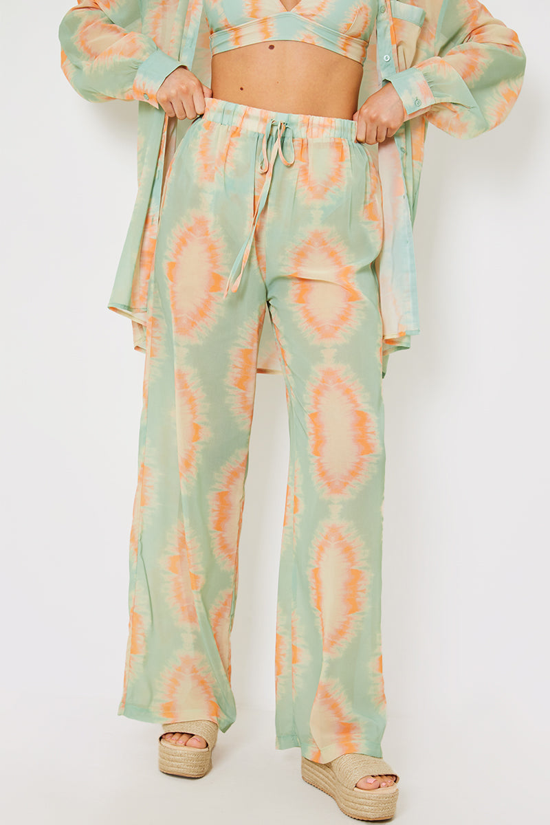 Elasticated High Waisted Wide Leg Beach Trousers