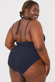 Double Strap Ring Detail Control Crinkle Swimsuit