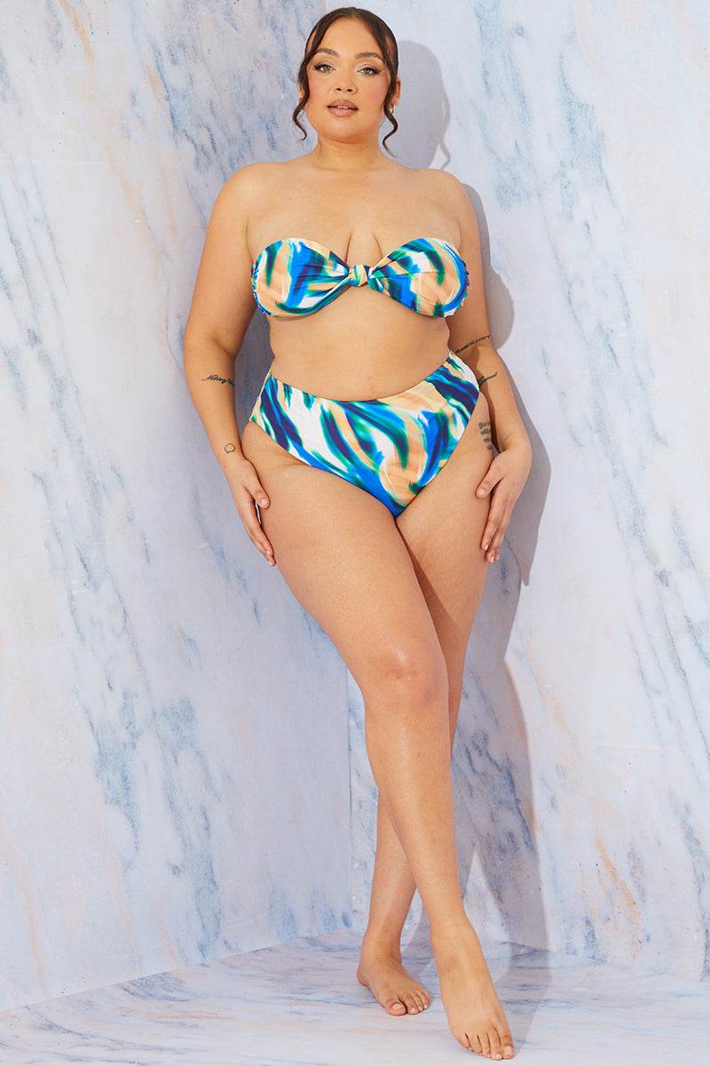 Abstract Print Bandeau Bikini Top - InTheStyle