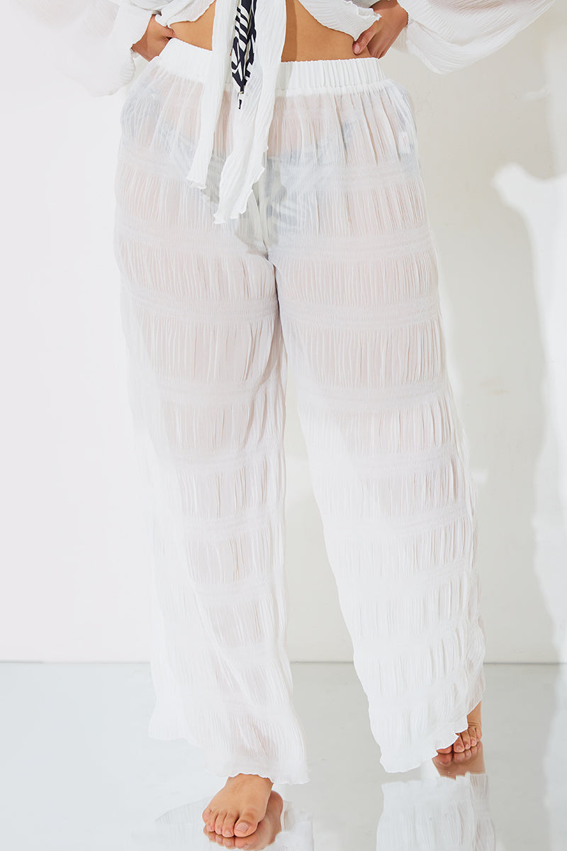 Crinkle High Waisted Wide Leg Trousers