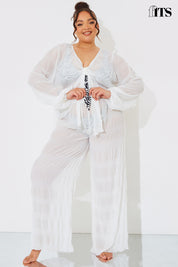 Crinkle High Waisted Wide Leg Trousers