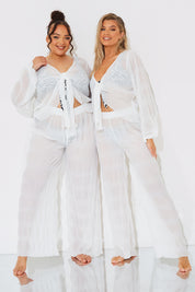 Crinkle High Waisted Wide Leg Trousers