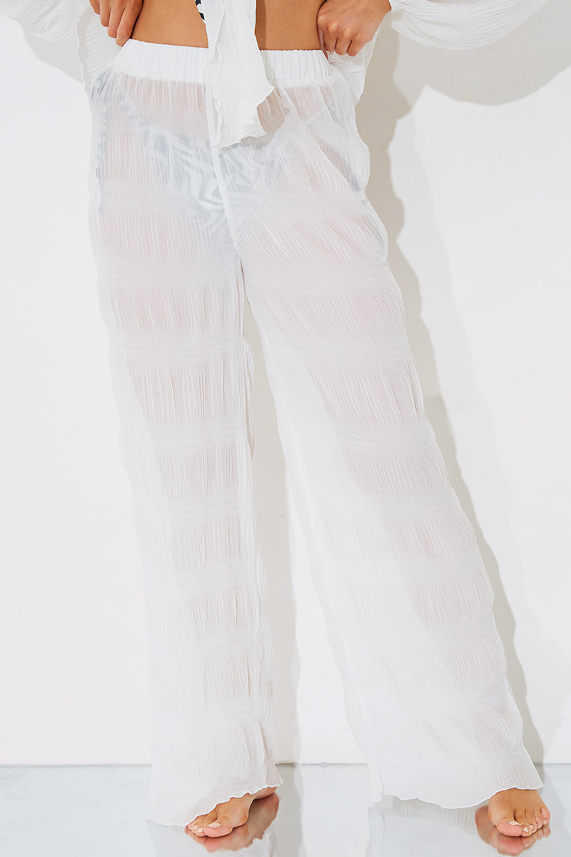 Crinkle High Waisted Wide Leg Trousers