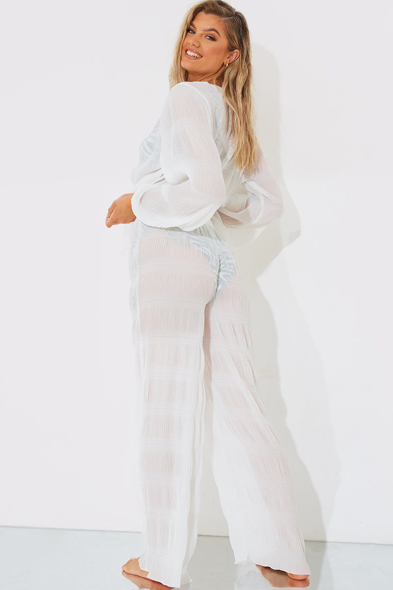 Crinkle High Waisted Wide Leg Trousers