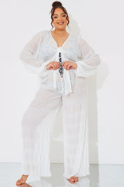 Crinkle High Waisted Wide Leg Trousers