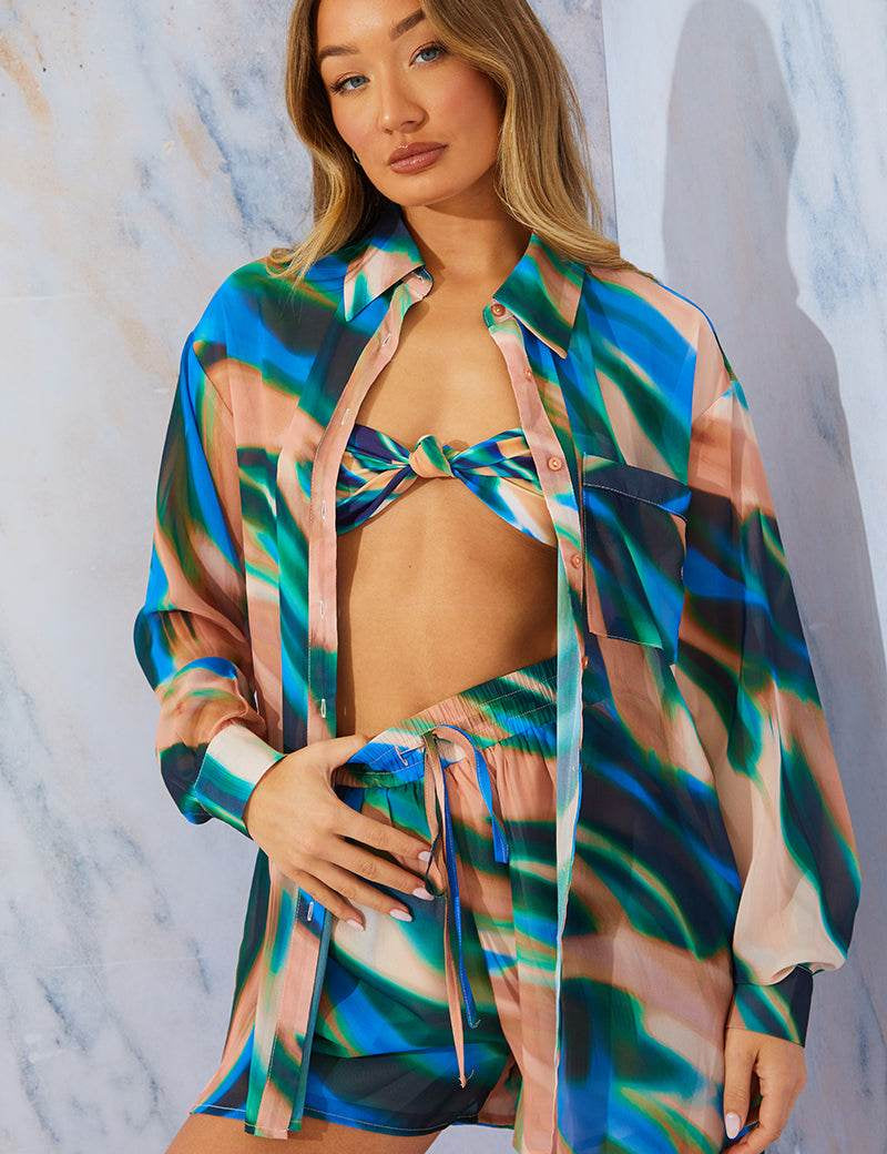 Abstract Print Chiffon Shirt - InTheStyle