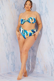 Abstract Print High Waist High Leg Bikini Bottom - InTheStyle