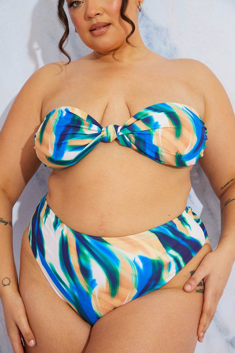 Abstract Print High Waist High Leg Bikini Bottom - InTheStyle