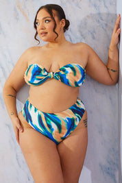 Abstract Print High Waist High Leg Bikini Bottom - InTheStyle