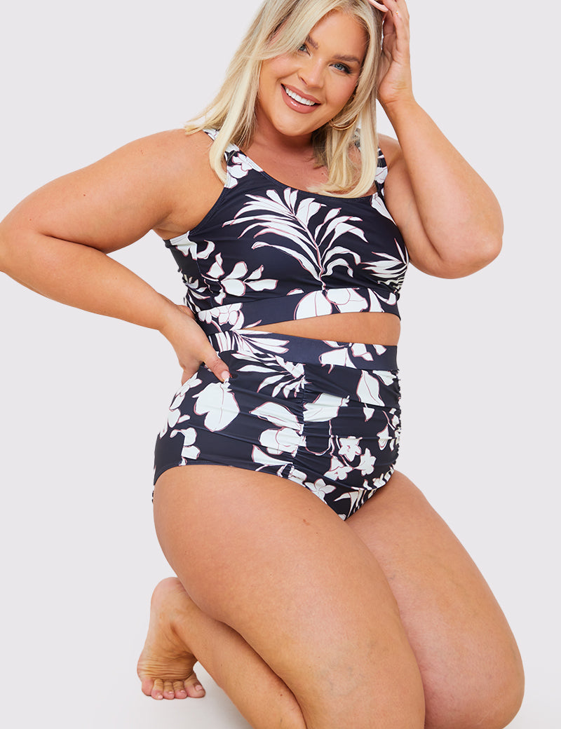 Control Floral Print Ruched High Waisted Bottoms