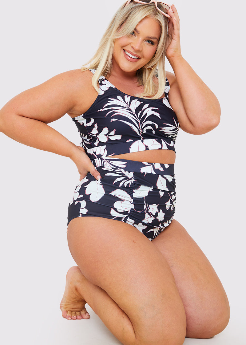Control Floral Print Ruched High Waisted Bottoms