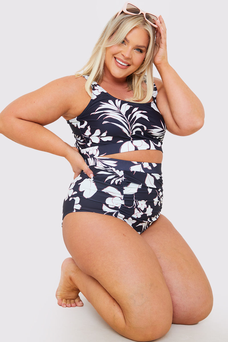 Control Floral Print Ruched High Waisted Bottoms