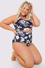 Control Floral Print Ruched High Waisted Bottoms
