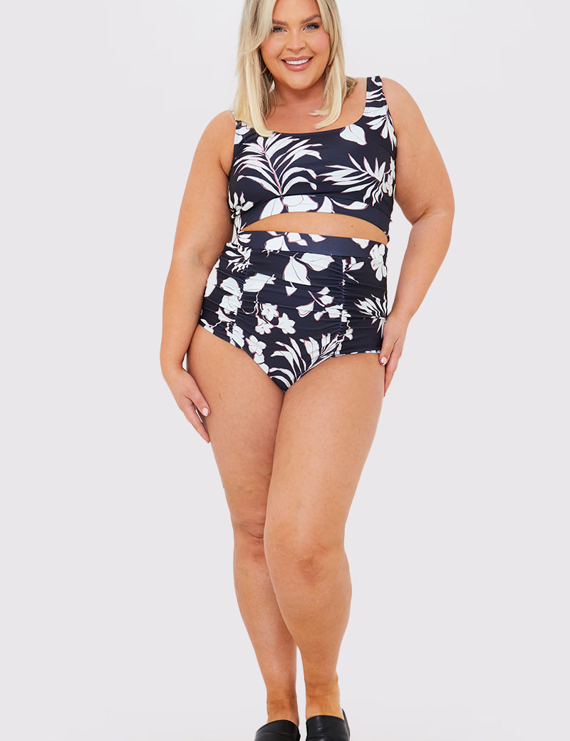 Control Floral Print Ruched High Waisted Bottoms